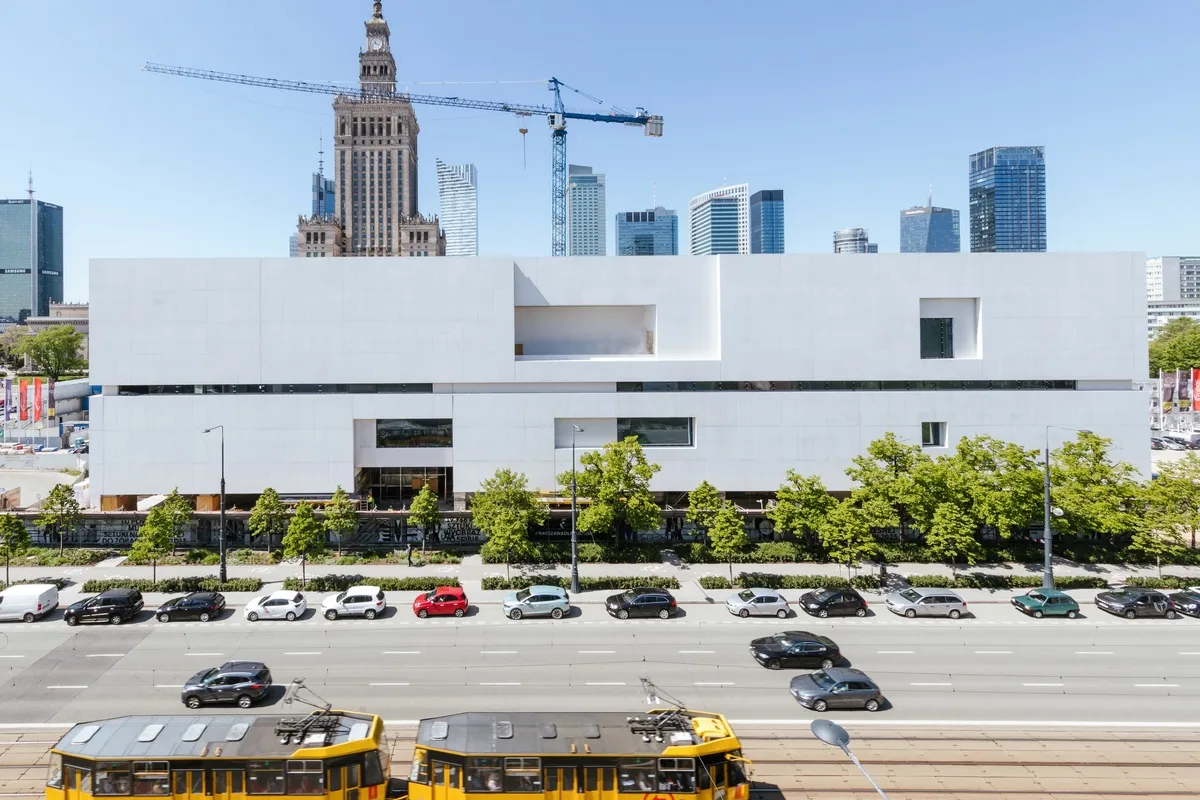 The Museum of Modern Art in Warsaw, with the Palace of Culture behind